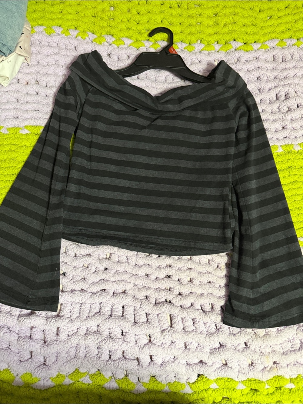 Lost Black & Charcoal Striped Off-Shoulder Crop Top
